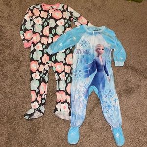 Two footie pajamas 3T: (1) Floral carters pj, (1) Disney frozen Elsa